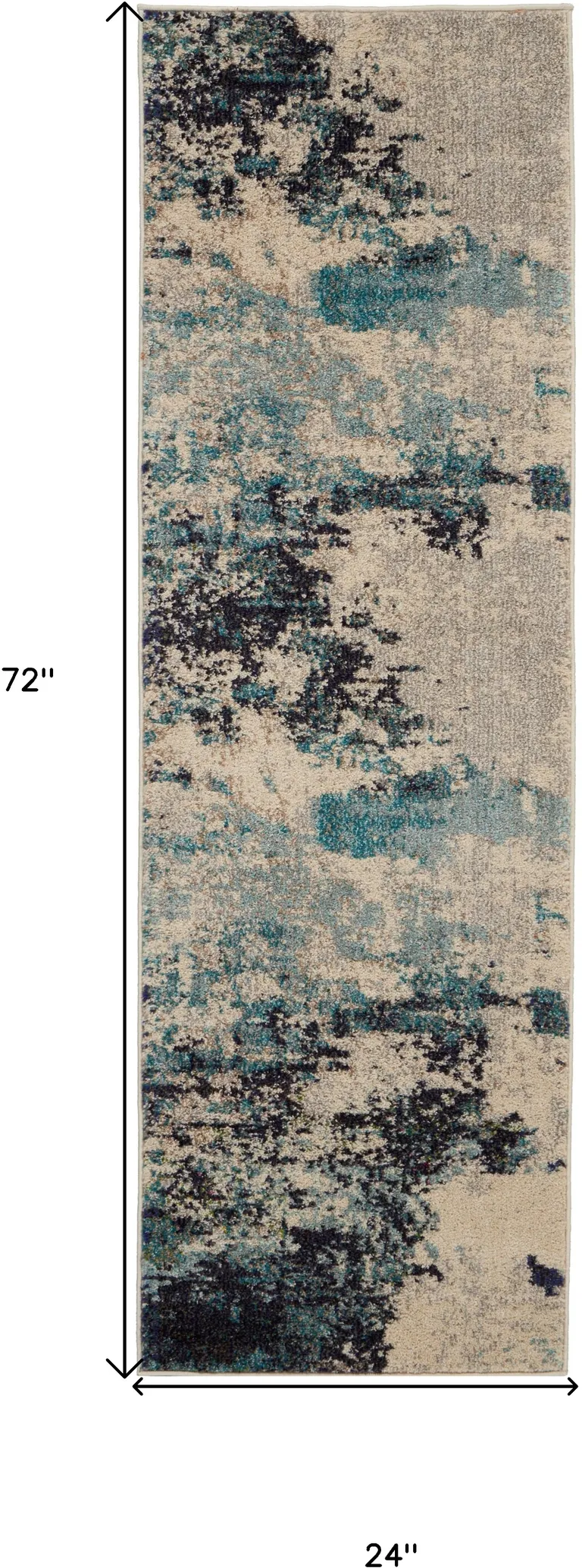 Ivory And Teal Blue Abstract Power Loom Non Skid Runner Rug Photo 5