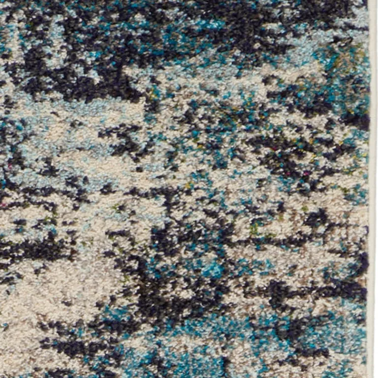 Ivory And Teal Blue Abstract Power Loom Non Skid Runner Rug Photo 3