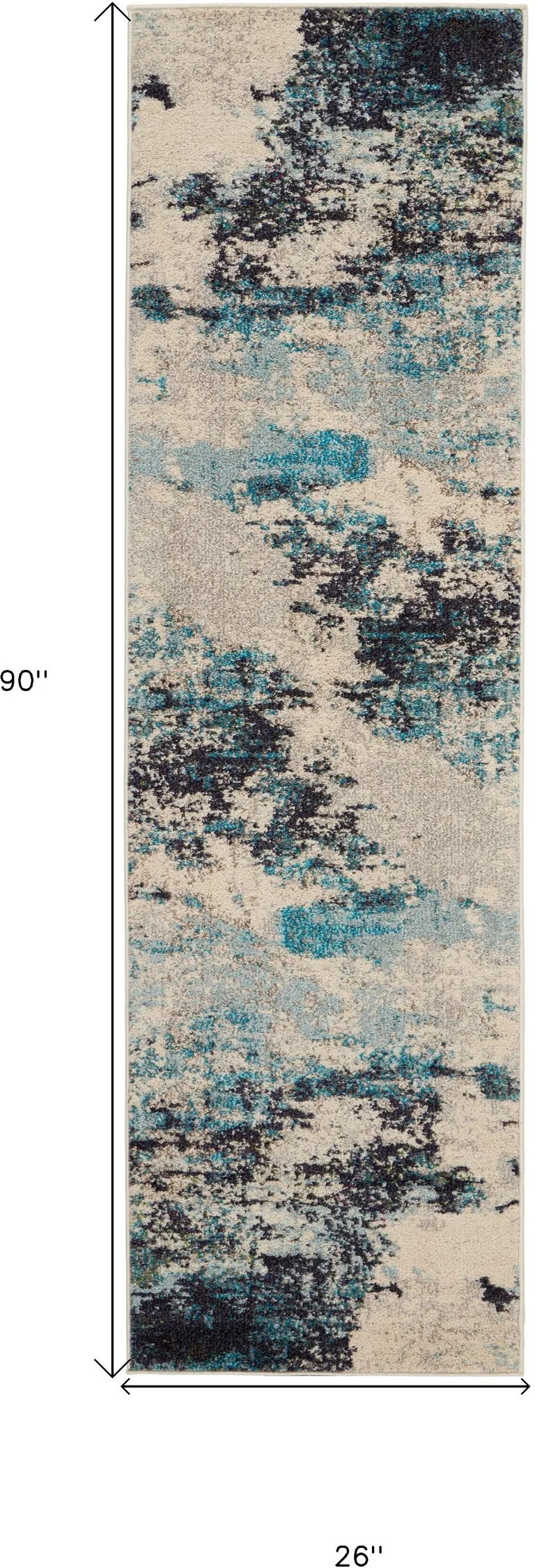 Ivory And Teal Blue Abstract Power Loom Non Skid Runner Rug Photo 5