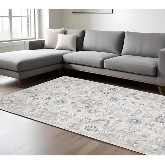 Ivory And Teal Blue Oriental Hand Tufted Area Rug Photo 1