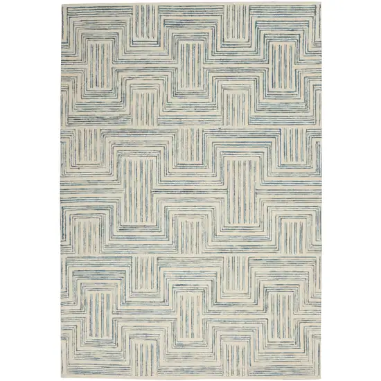 Ivory And Turquoise Wool Geometric Area Rug Photo 2