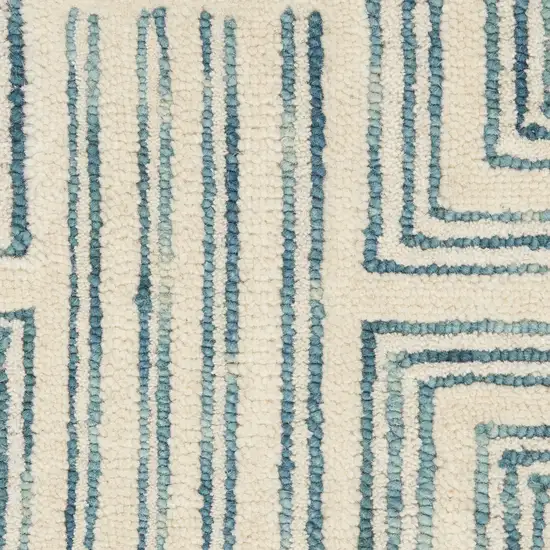 Ivory And Turquoise Wool Geometric Area Rug Photo 5