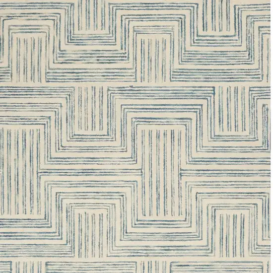 Ivory And Turquoise Wool Geometric Area Rug Photo 7