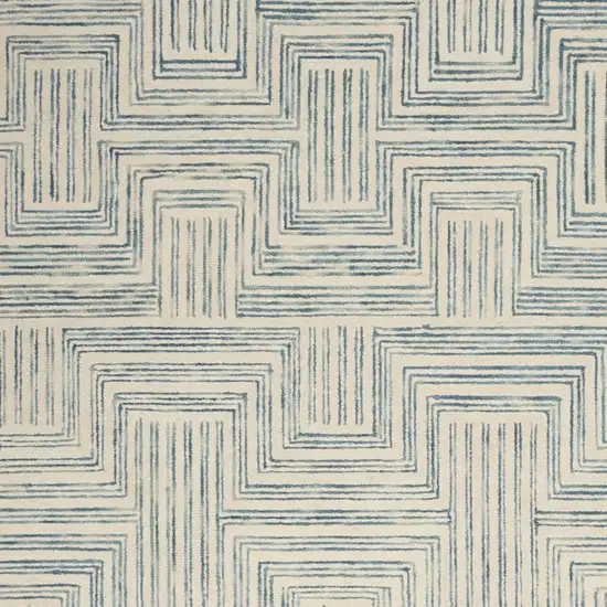 Ivory And Turquoise Wool Geometric Area Rug Photo 7