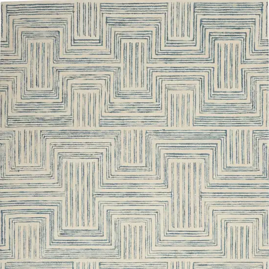 Ivory And Turquoise Wool Geometric Area Rug Photo 8