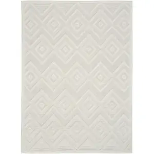 Photo of Ivory And White Argyle Indoor Outdoor Area Rug