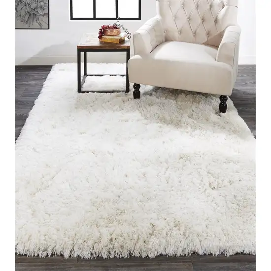 Ivory And White Shag Tufted Handmade Stain Resistant Area Rug Photo 5