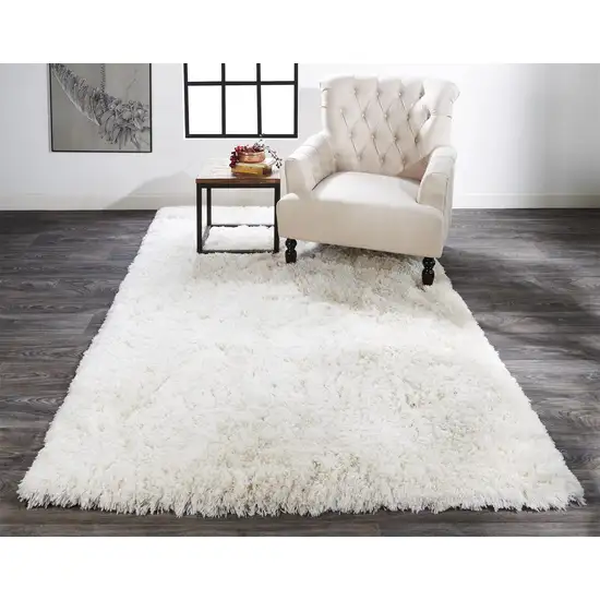 Ivory And White Shag Tufted Handmade Stain Resistant Area Rug Photo 4