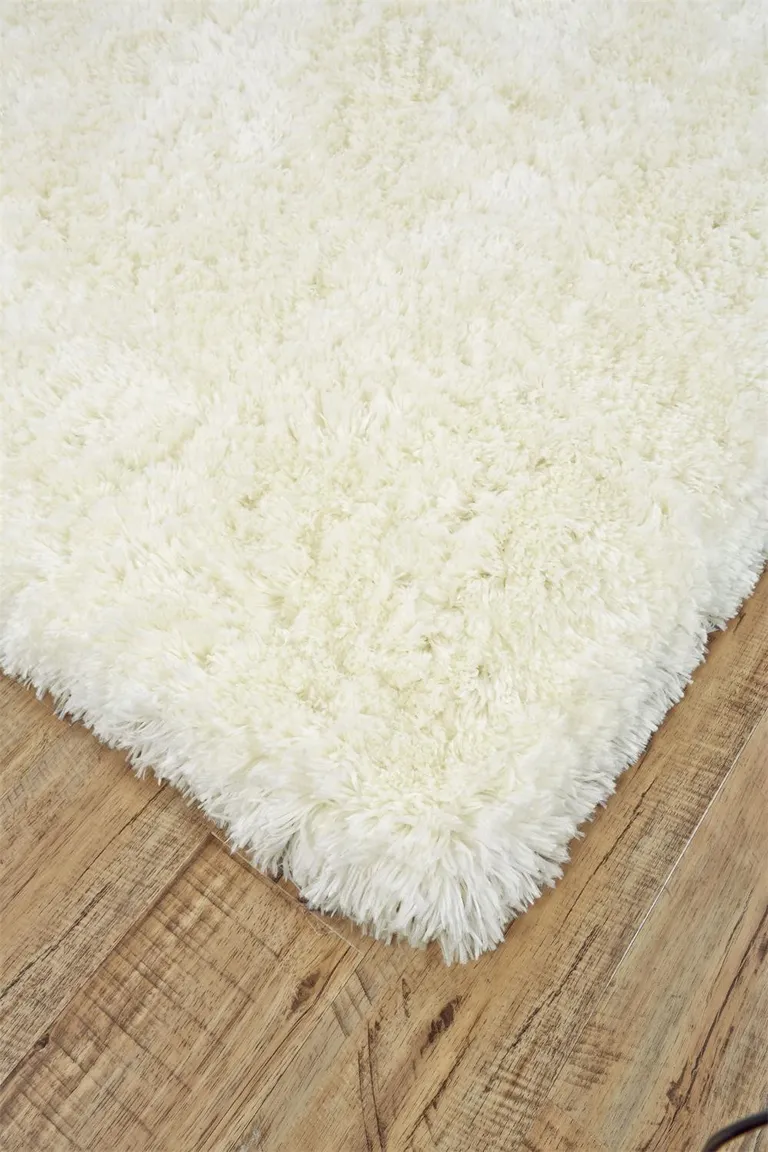 Ivory And White Shag Tufted Handmade Stain Resistant Area Rug Photo 3