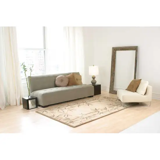 Ivory Bamboo Bordered Wool Indoor Area Rug Photo 2