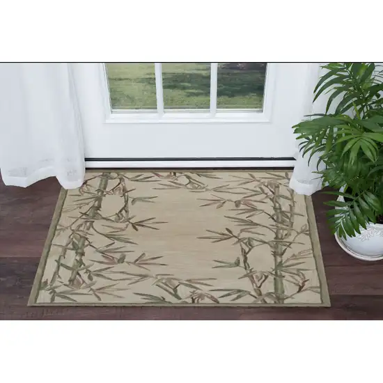 Ivory Bamboo Bordered Wool Indoor Area Rug Photo 1