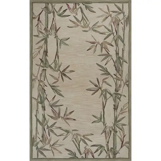 Ivory Bamboo Bordered Wool Indoor Area Rug Photo 1