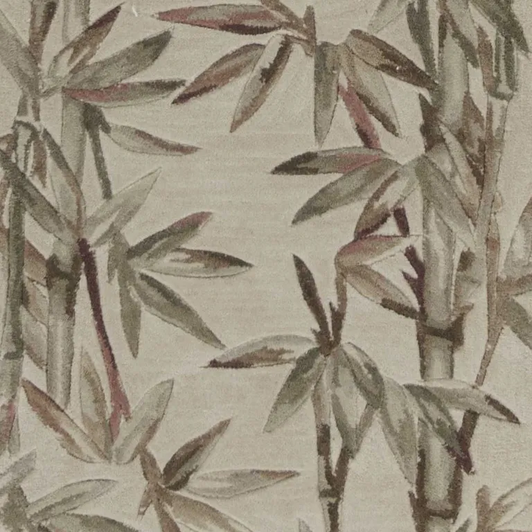 Ivory Bamboo Leaves Wool Indoor Runner Rug Photo 3