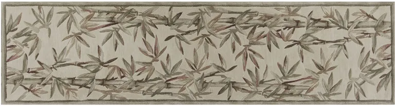 Ivory Bamboo Leaves Wool Indoor Runner Rug Photo 2