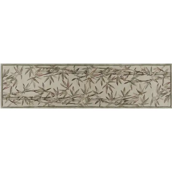 Ivory Bamboo Leaves Wool Indoor Runner Rug Photo 2