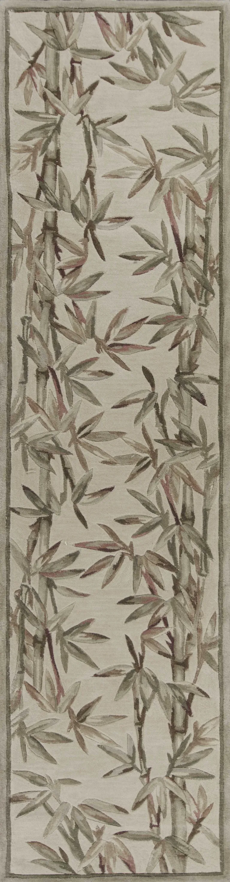 Ivory Bamboo Leaves Wool Indoor Runner Rug Photo 1