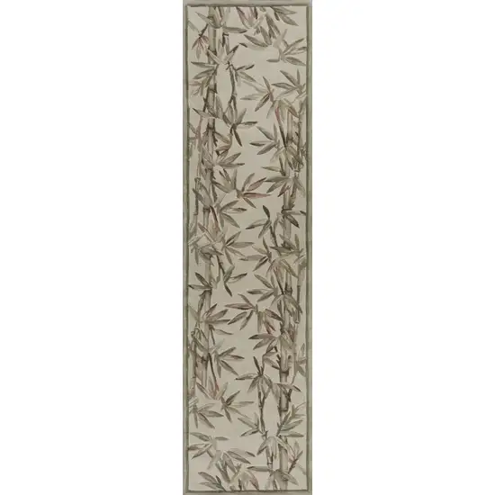 Ivory Bamboo Leaves Wool Indoor Runner Rug Photo 1