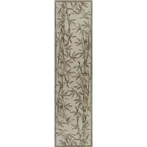 Photo of Ivory Bamboo Leaves Wool Indoor Runner Rug