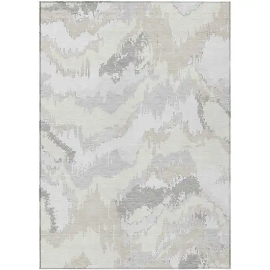 Ivory Beige And Cream Abstract Washable Indoor Outdoor Area Rug Photo 2