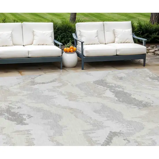 Ivory Beige And Cream Abstract Washable Indoor Outdoor Area Rug Photo 1