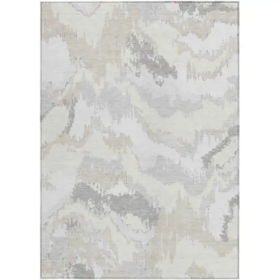 Ivory Beige And Cream Abstract Washable Indoor Outdoor Area Rug Photo 7