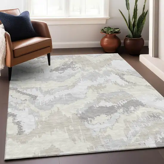 Ivory Beige And Cream Abstract Washable Indoor Outdoor Area Rug Photo 9