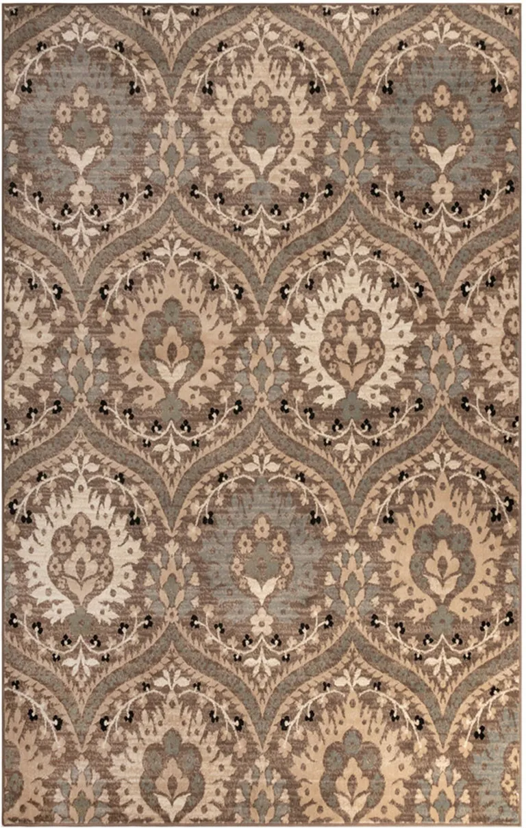 Ivory Beige And Light Blue Floral Stain Resistant Area Rug Photo 1