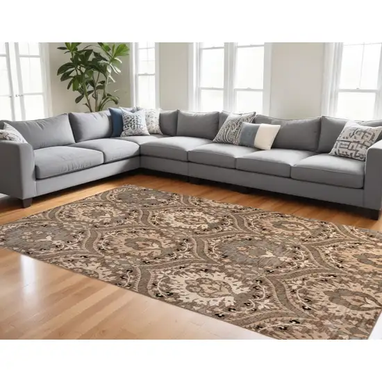 Ivory Beige And Light Blue Floral Stain Resistant Area Rug Photo 1