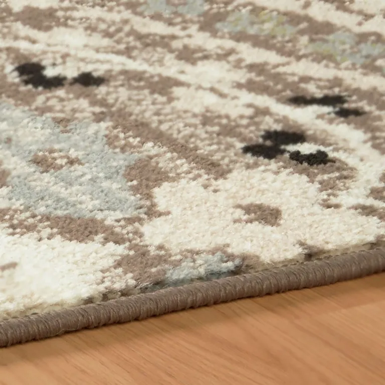 Ivory Beige And Light Blue Floral Stain Resistant Runner Rug Photo 3