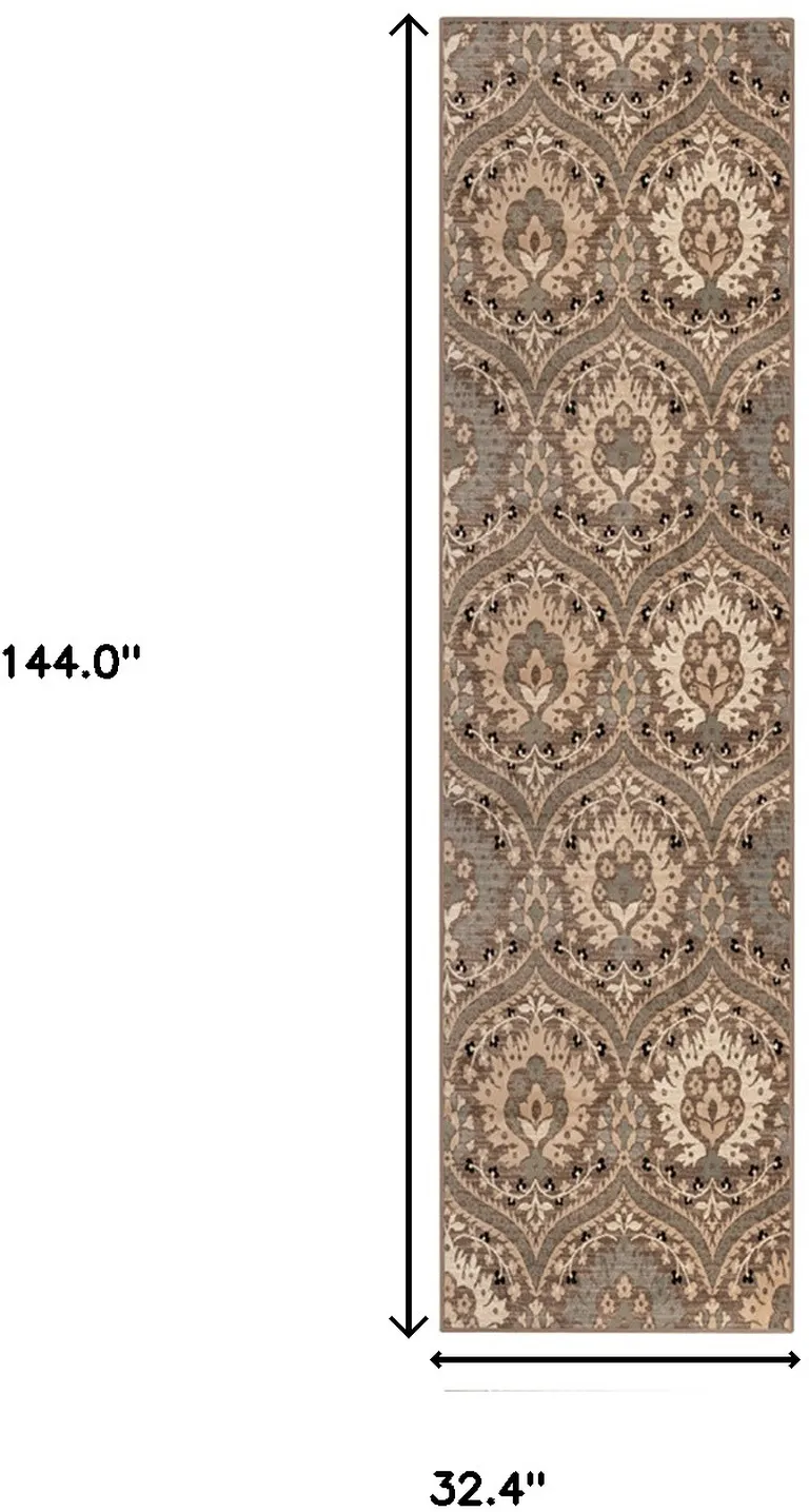 Ivory Beige And Light Blue Floral Stain Resistant Runner Rug Photo 5