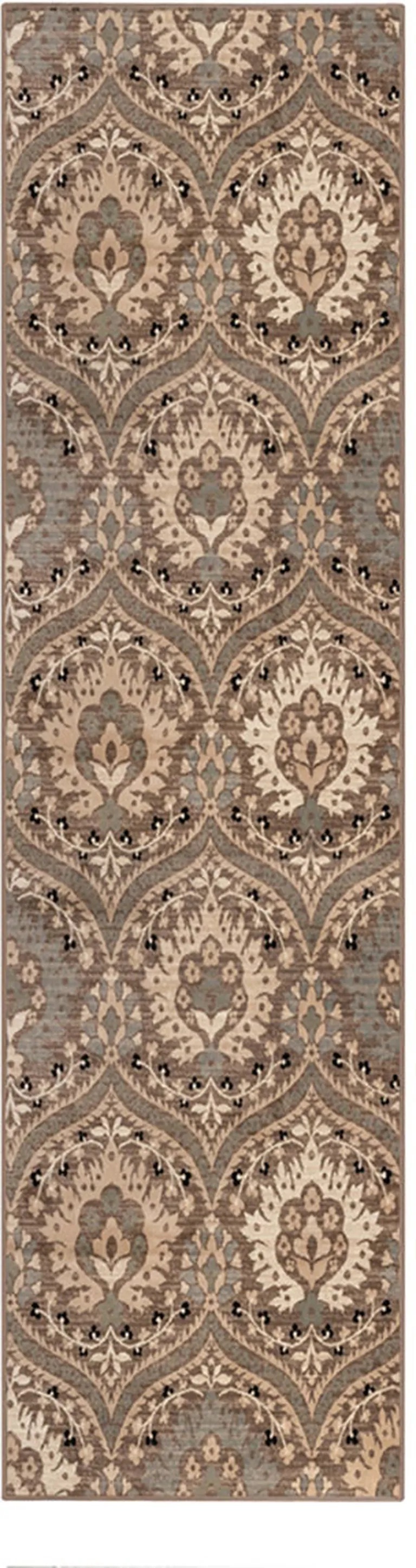 Ivory Beige And Light Blue Floral Stain Resistant Runner Rug Photo 1