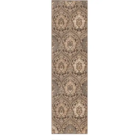 Ivory Beige And Light Blue Floral Stain Resistant Runner Rug Photo 1