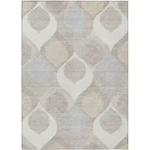 Photo of Ivory Beige And Tan Ogee Washable Indoor Outdoor Area Rug