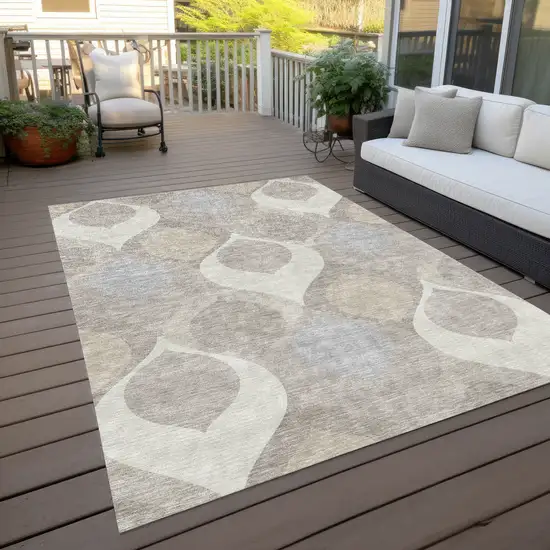 Ivory Beige And Tan Ogee Washable Indoor Outdoor Area Rug Photo 8