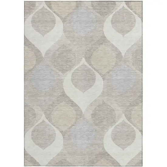 Ivory Beige And Tan Ogee Washable Indoor Outdoor Area Rug Photo 4