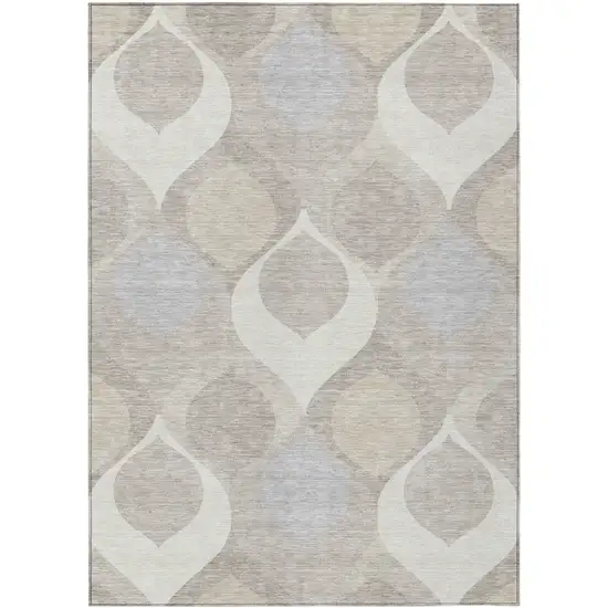 Ivory Beige And Tan Ogee Washable Indoor Outdoor Area Rug Photo 1