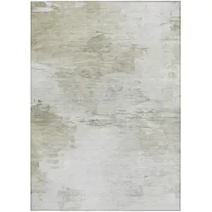 Photo of Ivory Beige And Taupe Abstract Washable Indoor Outdoor Area Rug