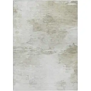 Photo of Ivory Beige And Taupe Abstract Washable Indoor Outdoor Area Rug