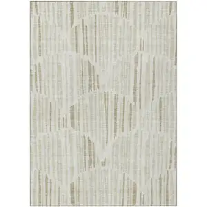 Photo of Ivory Beige And Taupe Abstract Washable Indoor Outdoor Area Rug