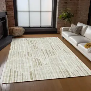 Photo of Ivory Beige And Taupe Abstract Washable Indoor Outdoor Area Rug