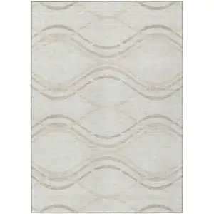 Photo of Ivory Beige And Taupe Abstract Washable Indoor Outdoor Area Rug