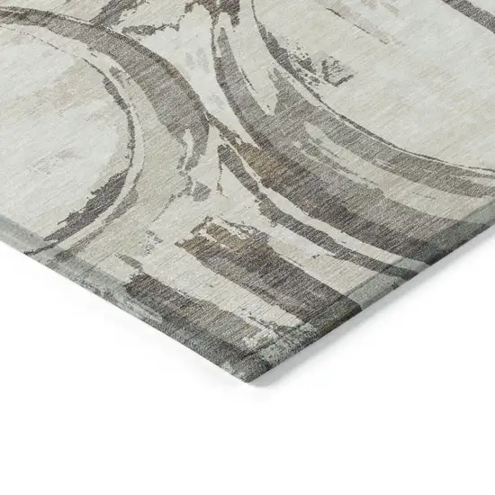 Ivory Beige And Taupe Geometric Washable Indoor Outdoor Area Rug Photo 4