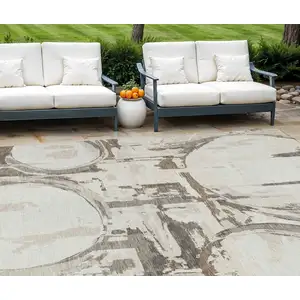 Photo of Ivory Beige And Taupe Geometric Washable Indoor Outdoor Area Rug