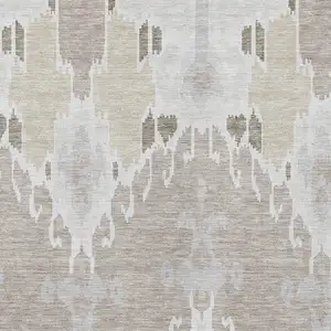 Photo of Ivory Beige And Taupe Ikat Washable Indoor Outdoor Area Rug