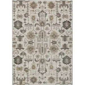 Photo of Ivory Beige And Taupe Oriental Washable Indoor Outdoor Area Rug