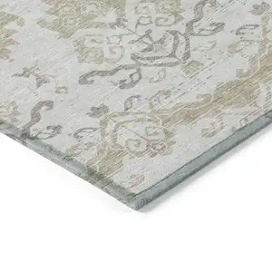 Photo of Ivory Beige And Taupe Oriental Washable Indoor Outdoor Area Rug