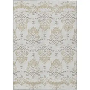 Photo of Ivory Beige And Taupe Oriental Washable Indoor Outdoor Area Rug