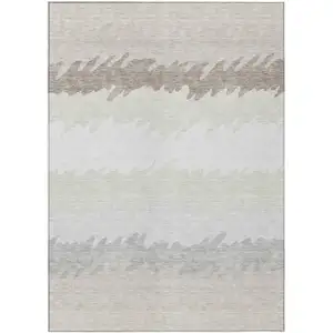 Photo of Ivory Beige And Taupe Striped Washable Indoor Outdoor Area Rug