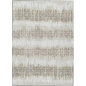 Photo of Ivory Beige And Taupe Striped Washable Indoor Outdoor Area Rug