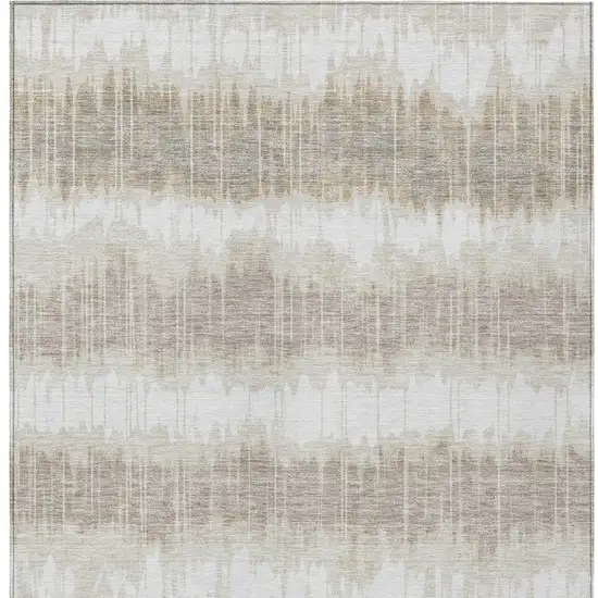 Ivory Beige And Taupe Striped Washable Indoor Outdoor Area Rug Photo 5